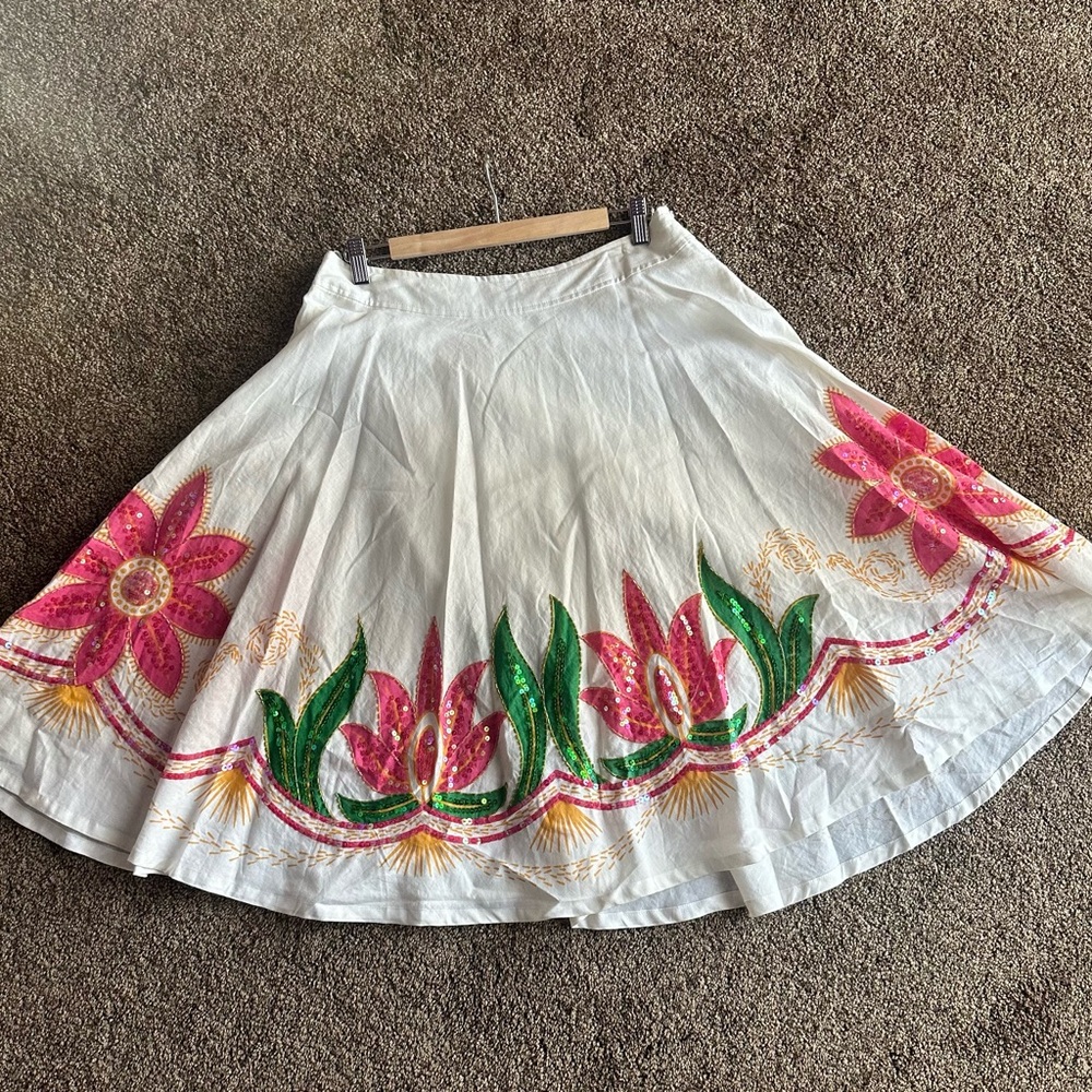 Elegant Floral A-Line Skirt - Pink and Green